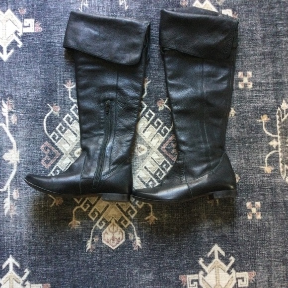 Over The Knee Black Genuine Leather Boots - Picture 2 of 4